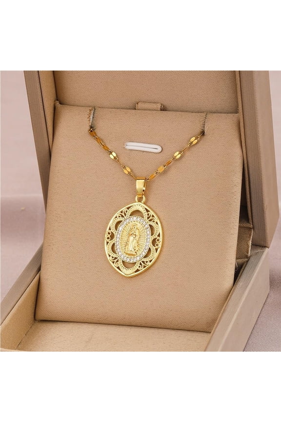 Mary Medal Necklaces Cadena Virgen De Mary Salvation Religious Prayer Necklace