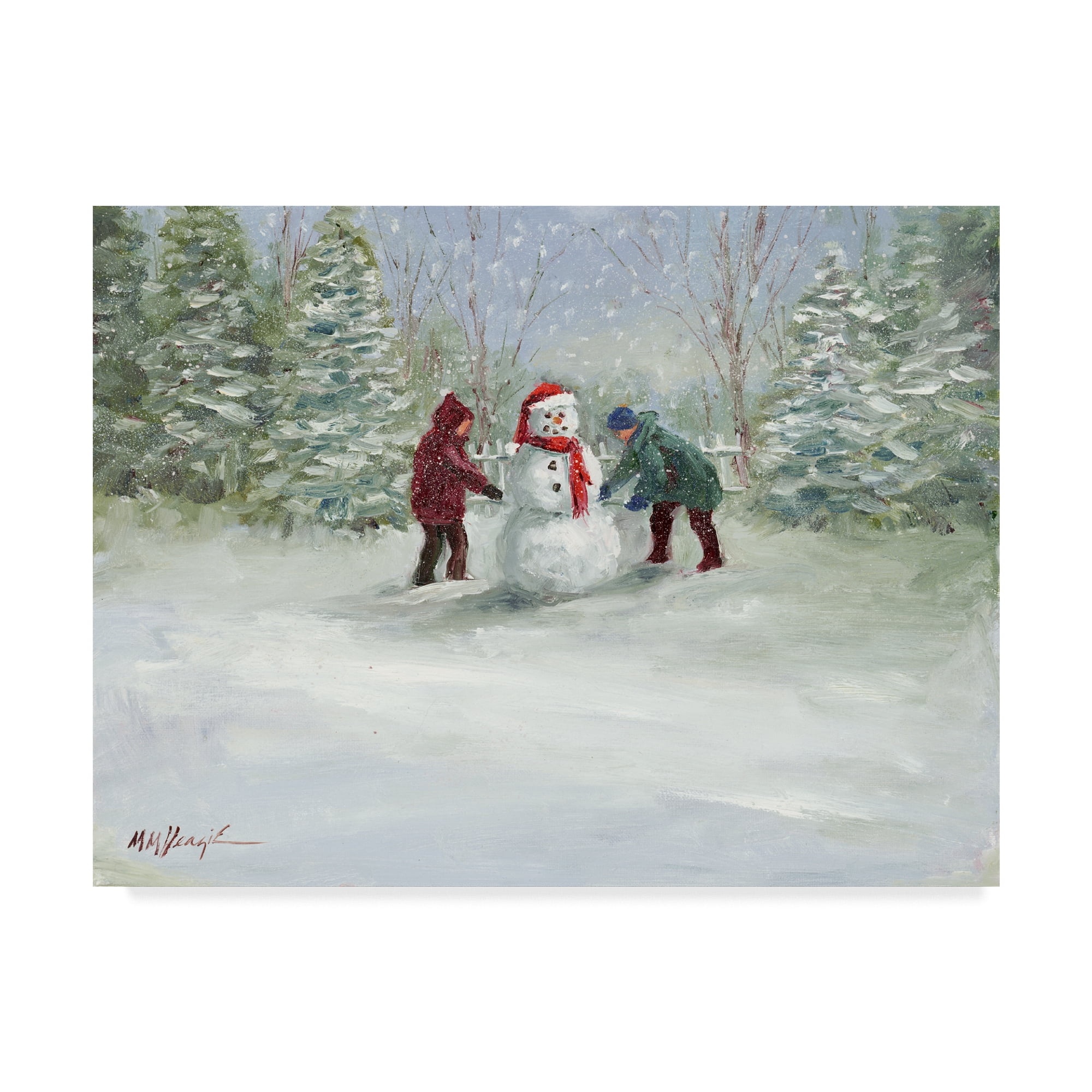 Mary Miller Veazie 'Snowman And Children' Canvas Art