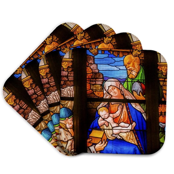 3drose, Mary Nativity Stained Glass All Saints Castle, Wittenberg, Germany., Set of 4 Coasters - Soft