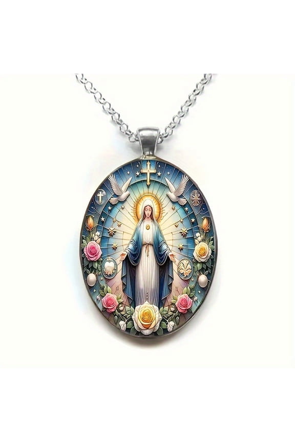 Mary Necklace Exquisite Religious Pendant with Symbolic Details Ideal Gift for Catholic Devotees Versatile Accessory for Daily Wear and Special Occasions
