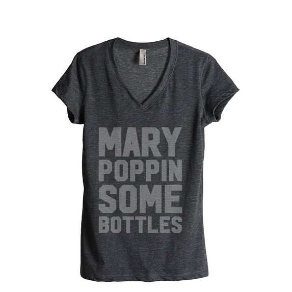Mary Poppin Some Bottles Women's Fashion Relaxed V-Neck T-Shirt Tee Charcoal Grey Large