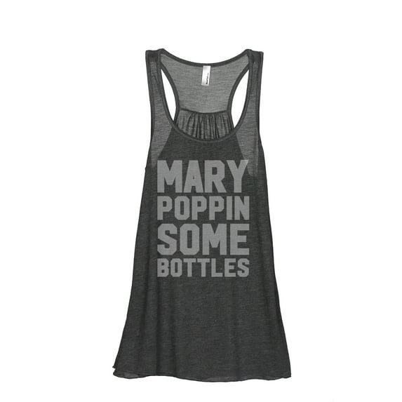 Mary Poppin Some Bottles Women's Fashion Sleeveless Flowy Racerback Workout Yoga Tank Top Charcoal Grey Medium