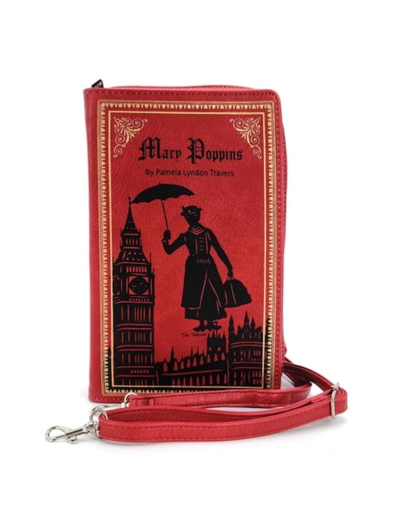Mary Poppins Book Clutch Bag in Vinyl Literary Book Purse with Detachable Strap, Wristlet & Zipper Closure Novelty Book Handbag for Women