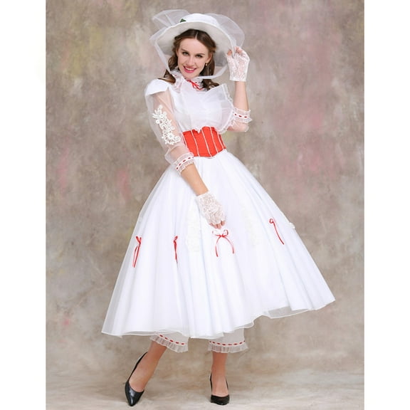 Mary Poppins-Inspired White Lace Dress for Party Performance