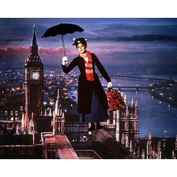 Mary Poppins Julie Andrews with umbrella flies across London 8x10 inch photo