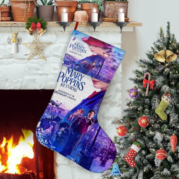 Mary Poppins Returns-theme Christmas StockingsFine white linen for Stairs Fireplace Hanging Xmas Home Decor Christmas gift17.7"X12.6"(45cm32cm)