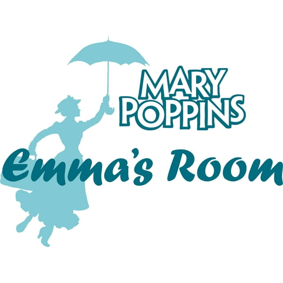 Mary Poppins Silhouette Umbrella Customized Wall Decal - Custom Vinyl Wall Art - Personalized Name - Baby Girls Boys Kids Bedroom Wall Decal Room Decor Wall Stickers Decoration Size (12x20 inch)
