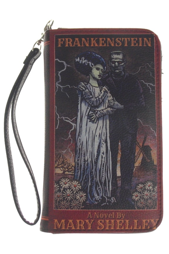 Mary Shelley Frankenstein Zippered Wristlet Wallet Faux Leather Card Slots Book