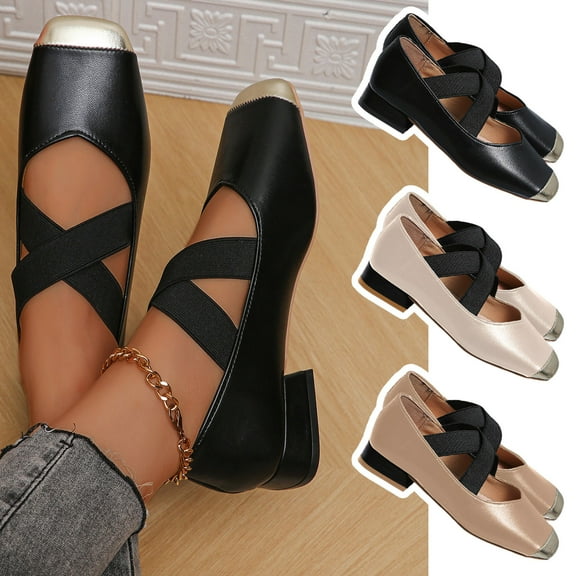 Mary Shoes Shallow Cut Rectangular Toe One Foot Style Single ShoeWhite qILAKOG Size 6.5