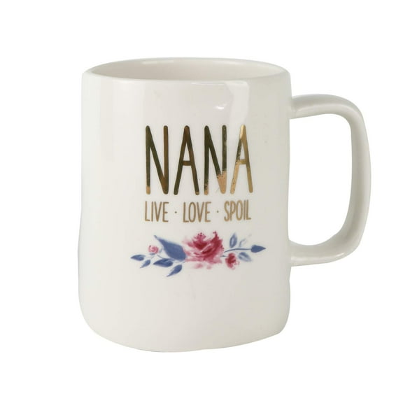 Mary Square 25493 Ceramic Organic Nana Live Love Spoil Mug, 16 oz, White