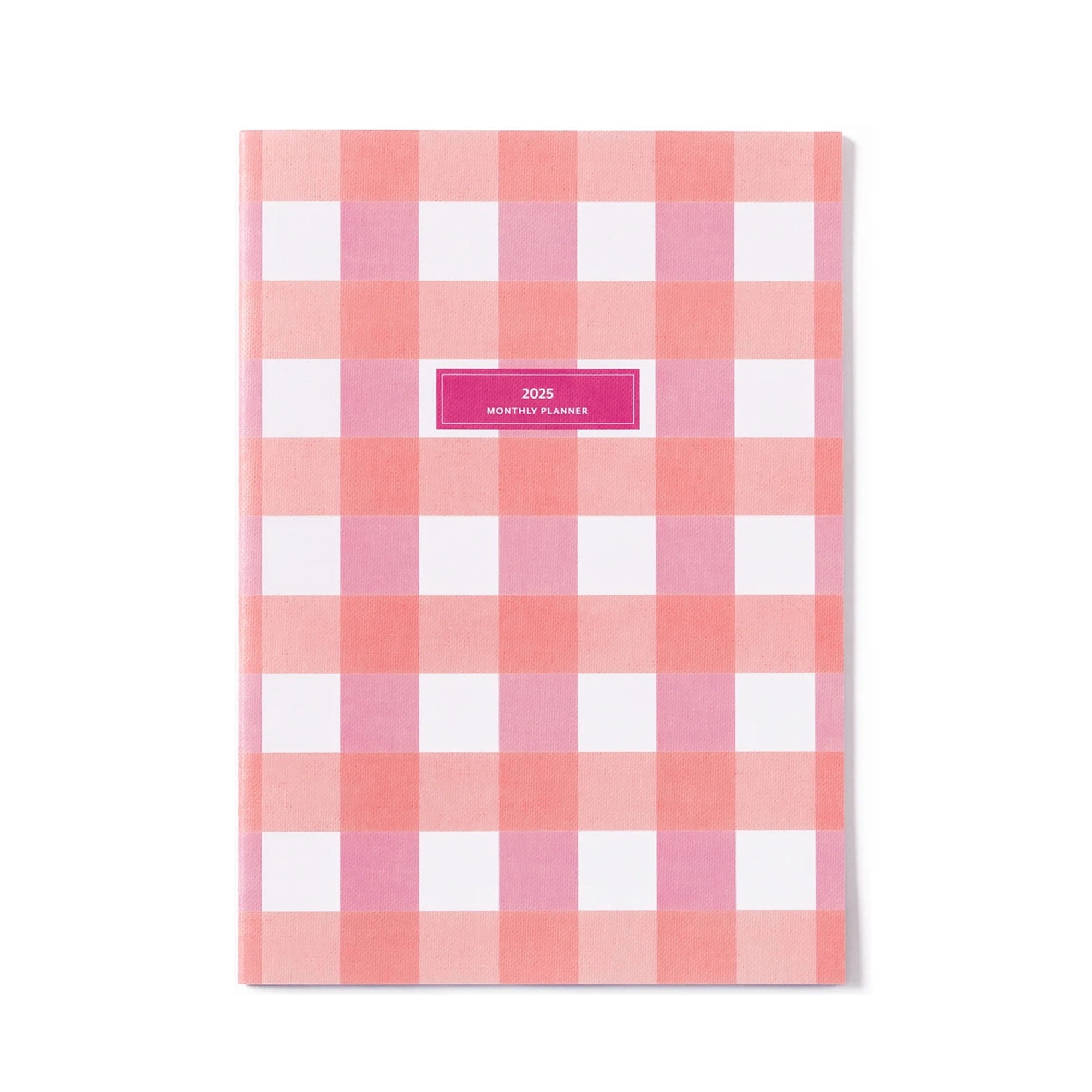 Mary Square So Darling Pink Picnic Gingham Medium 8.5 x 6 Coated Canvas Saddle Stitched Binding January - December 2025 Bound Weekly and Monthly Planner