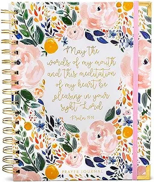Mary Square May the Words of My Mouth Enchanted Garden Pink Rose 7 x 9 Paper Prayer Journal Spiral Bound Notebook
