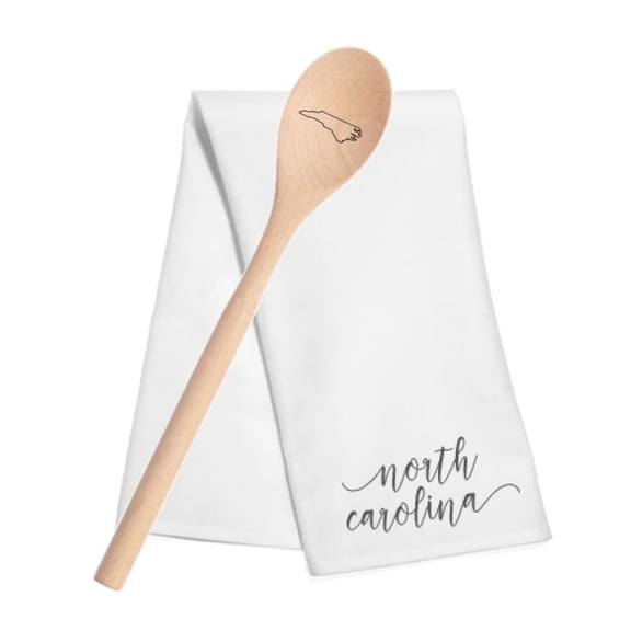 Mary Square Monogrammed A Gold Tone 13 x 6.5 All Cotton and Mango Wood Tea Towel and Spoon Set