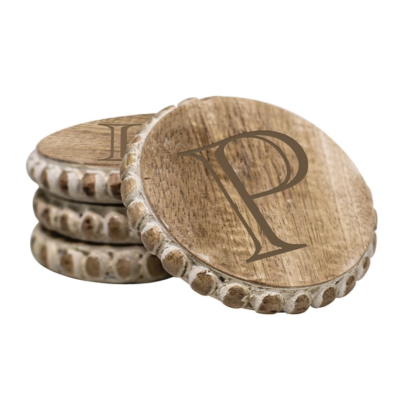Mary Square Monogrammed P Rustic 4 inch Mango Beaded Coasters Set of 4