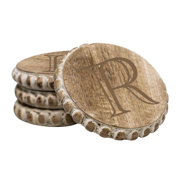 Mary Square Monogrammed R Rustic 4 inch Mango Beaded Coasters Set of 4