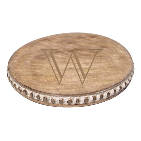 Mary Square Monogrammed W Rustic 12 inch Mango Beaded Round Serving Cutting Cheese Board