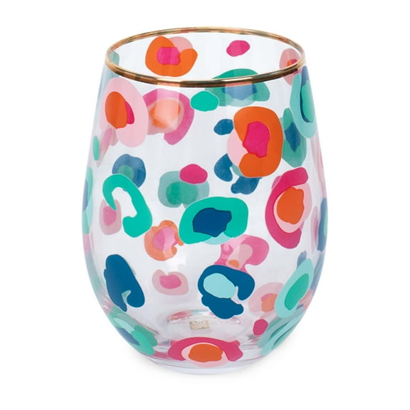 Mary Square Pretty In Pink Animal Print 8 ounce Glass Stemless Wine Tumbler