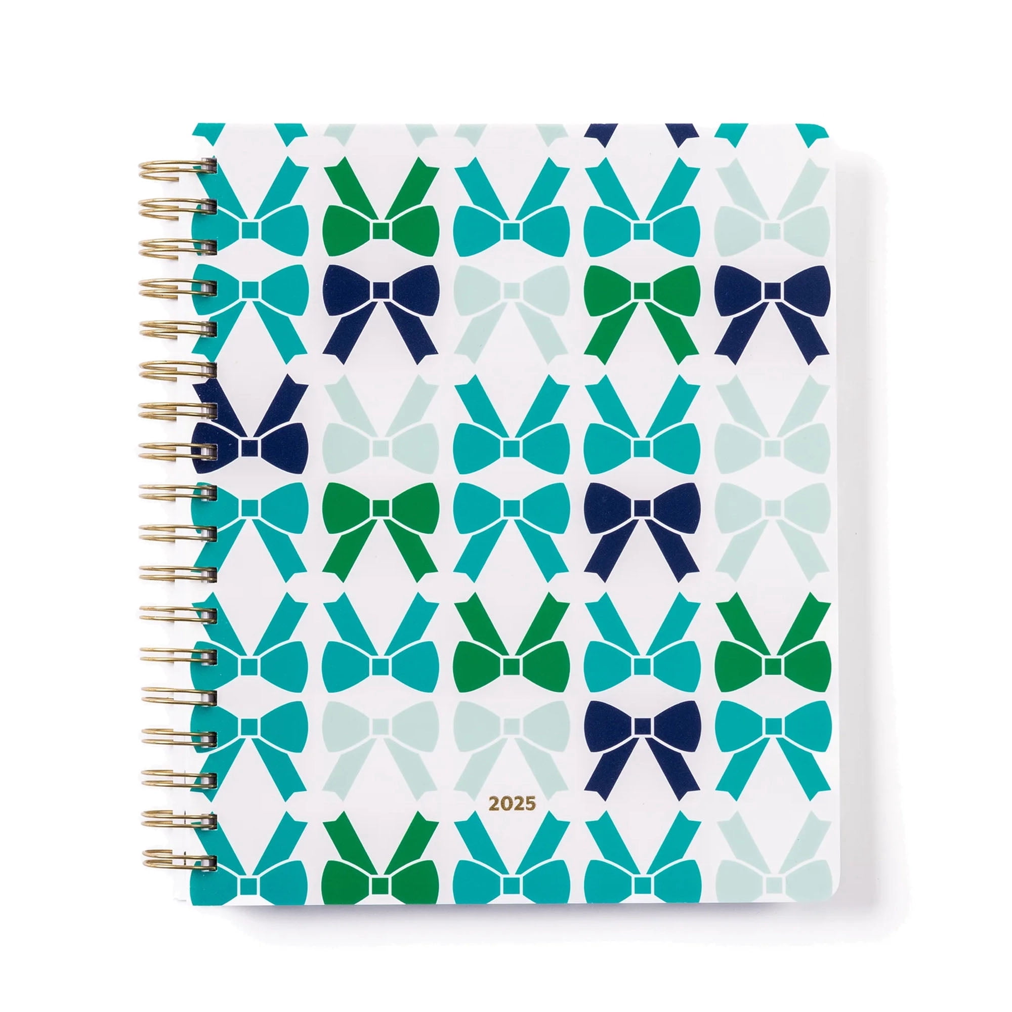 Mary Square So Darling Put A Bow On It Teal, Green, Blue and White Large 9.75 x 9 January - December 2025 Gold Tone Spiral Weekly and Monthly Planner