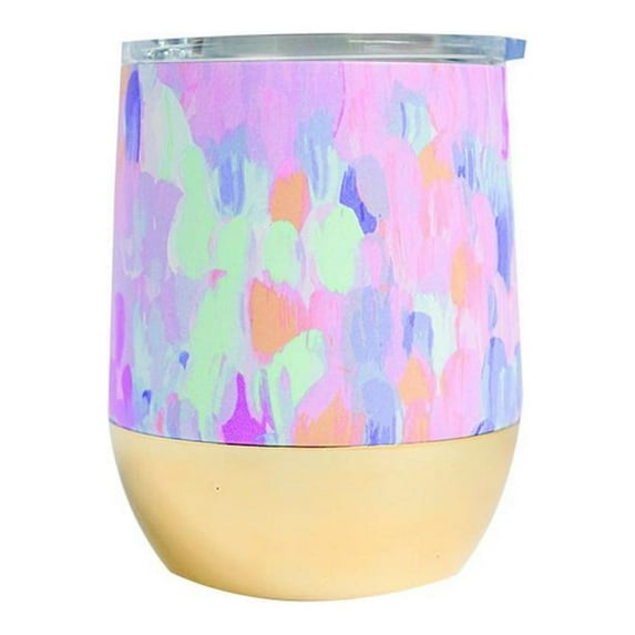 Mary Square Stemless Wine Glass with Lid Purple Watercolors