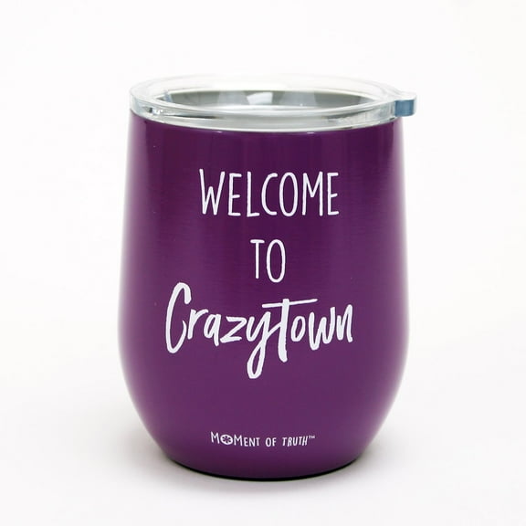 Mary Square Stemless Wine Glass with Lid Welcome To Crazy Town Purple