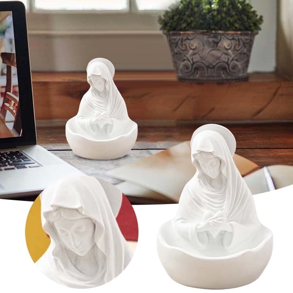 Desktop Ornament Mary Statue 472x354 Inch White Resin Rosary Holder Figurine for Home Altar Tabletop Prayer Room Decorative