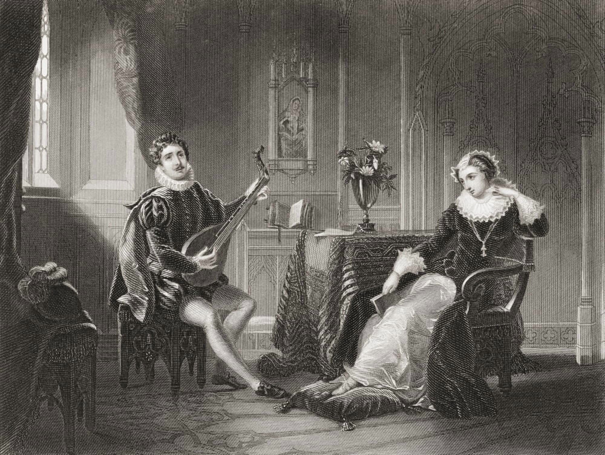 Mary Stuart And Chatelard Mary Queen Of Scots 1542 Canvas Art - Ken Welsh Design Pics (34 x 26)