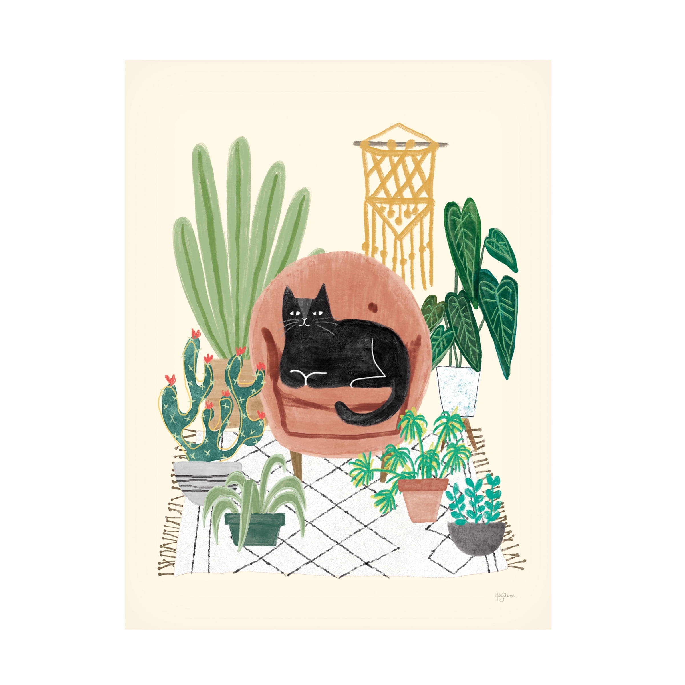 Mary Urban 14x19 Black Cat in Greenery Canvas Art