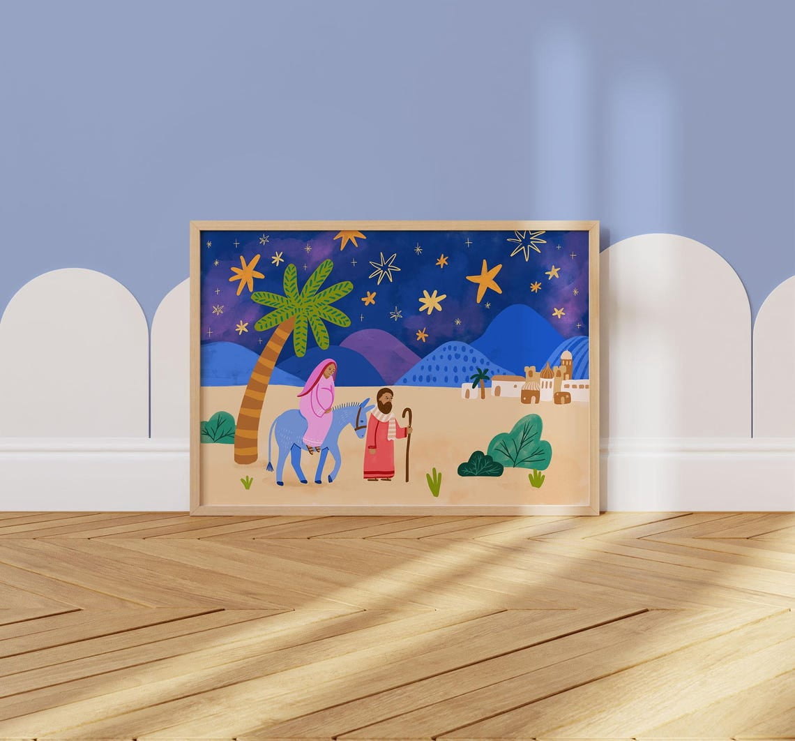 Mary and Joseph Bible Story Wall Decor, Unframed Canvas 16x20in ...