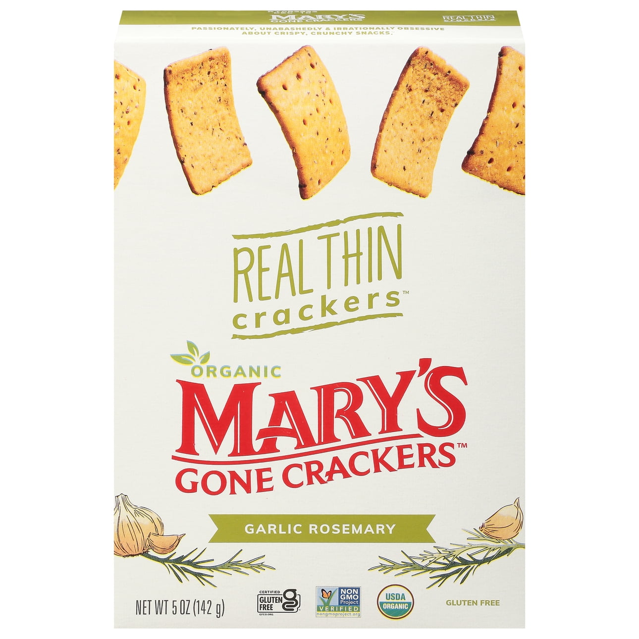Mary's Gone Crackers REAL THIN Garlic + Rosemary Crackers - 5oz Carton