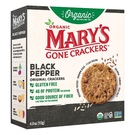 Mary’s Gone Crackers Original Organic, Gluten Free Black Pepper Crackers, 4 oz