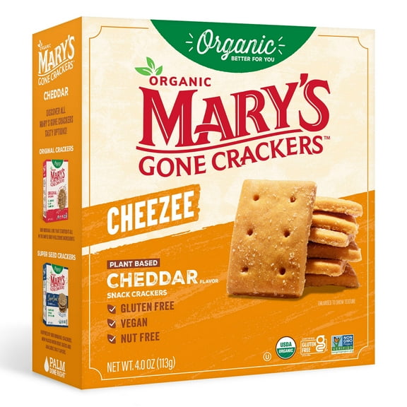 Marys Gone Crackers Cheezee Organic, Vegan Cheddar Crackers, 4 oz