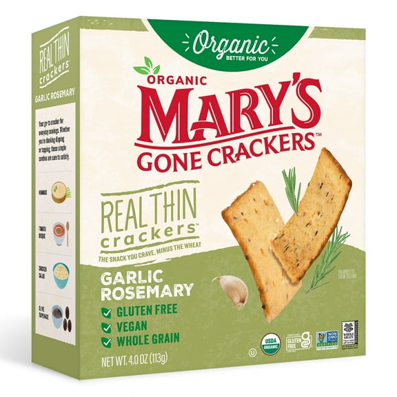 Marys Gone Crackers Real Thin Organic, Gluten Free Garlic Rosemary Crackers, 4 oz