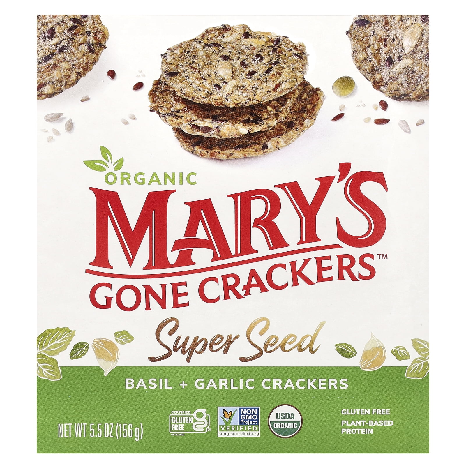 Maryâs Gone Crackers Super Seed, Basil & Garlic, 5.5 oz