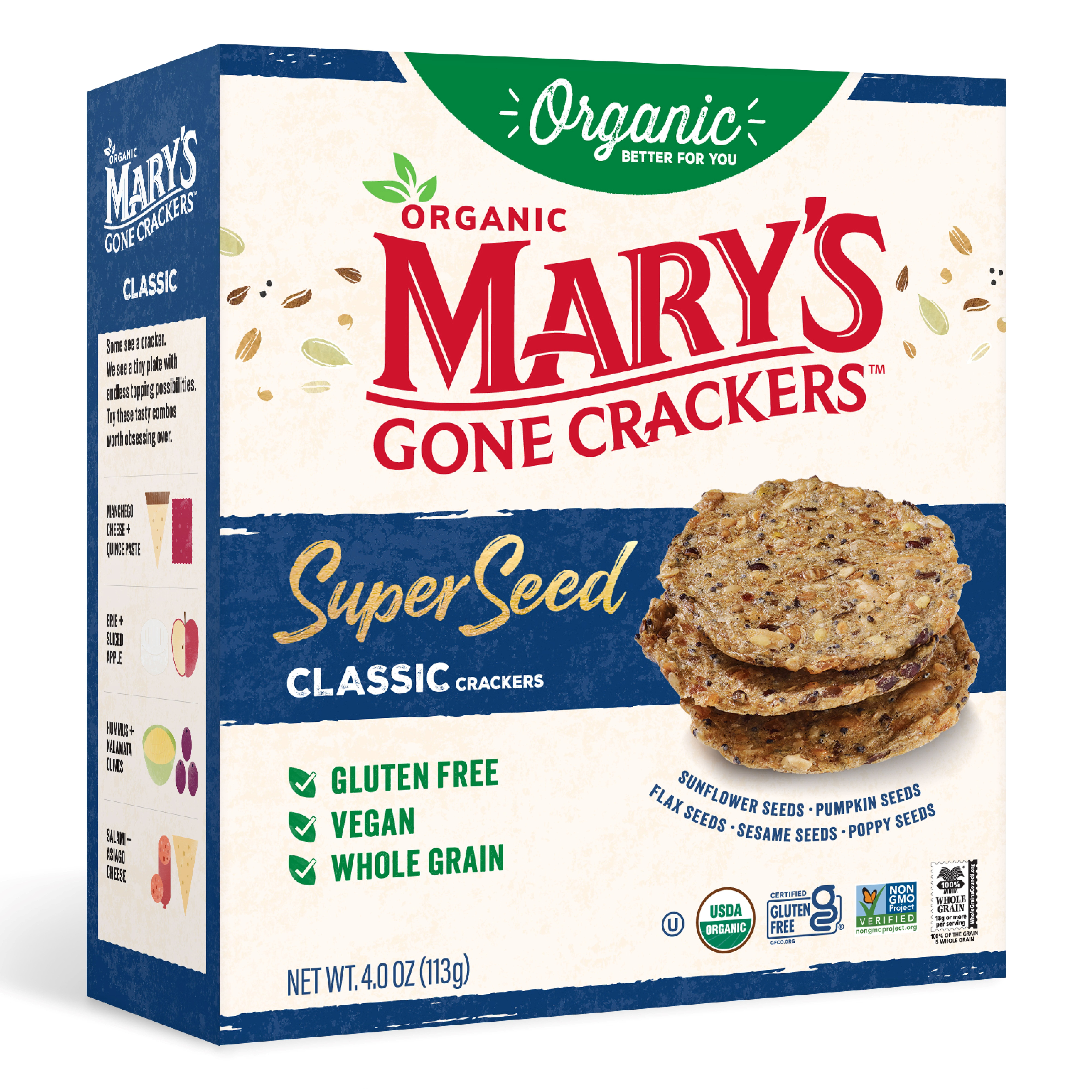 Marys Gone Crackers Super Seed Organic, Gluten Free Classic Crackers, 4 oz