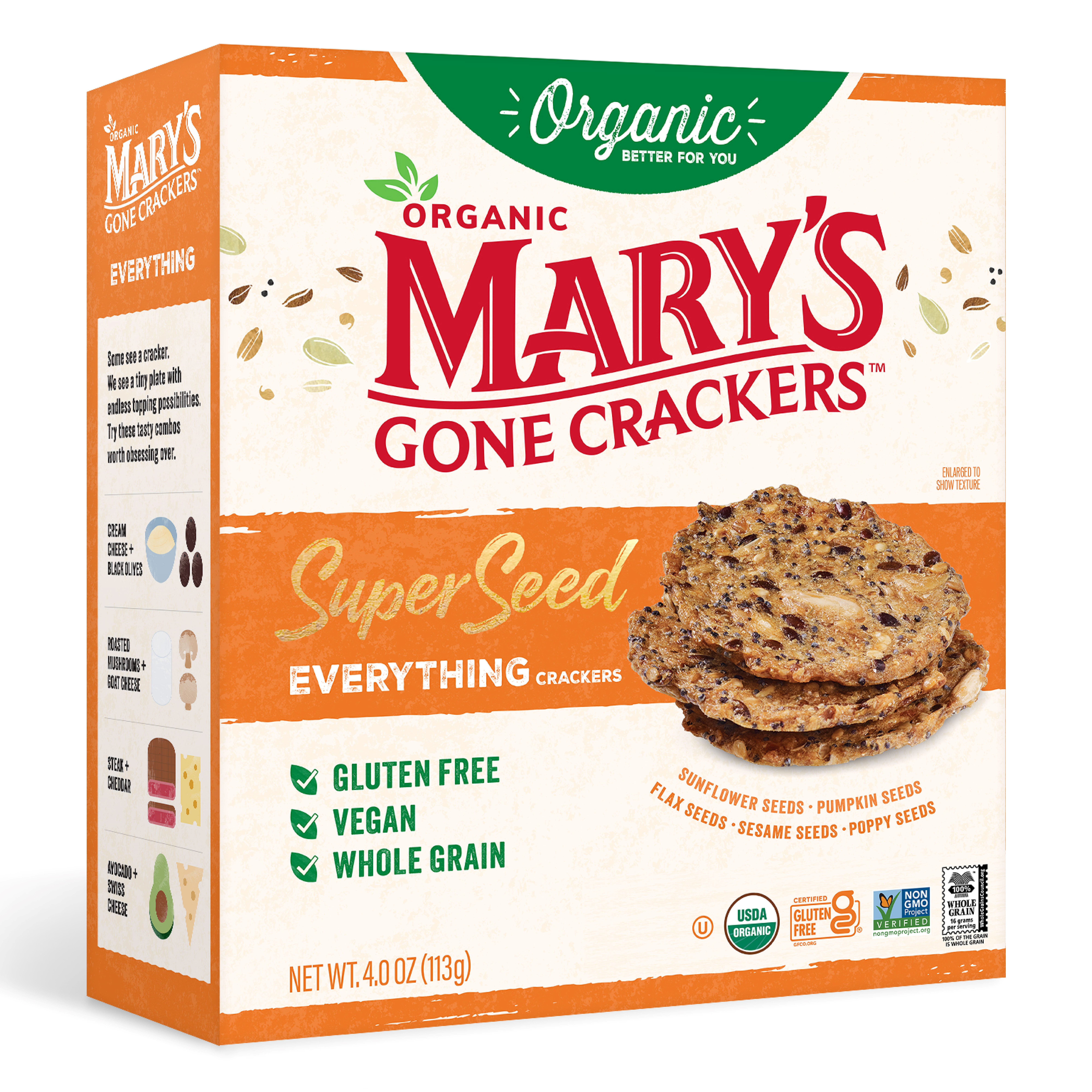 Marys Gone Crackers Super Seed Organic, Gluten Free Everything Crackers, 4 oz