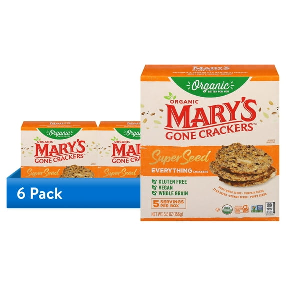 (6 pack) Mary’s Gone Crackers Super Seed Organic, Gluten Free Everything Crackers, 5.5 oz, 6 Pack