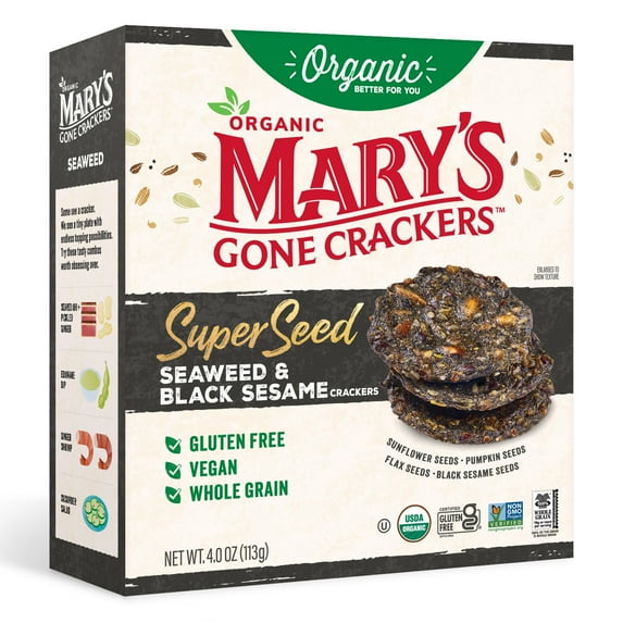 Mary’s Gone Crackers Super Seed Organic, Gluten Free Seaweed & Black Sesame Crackers, 4 oz