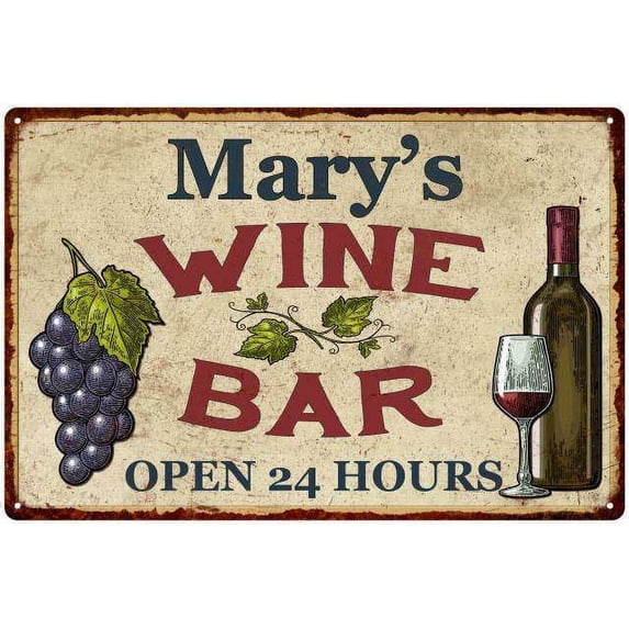 Mary's Rustic Wine Bar Sign Wall Decor Kitchen Gift 16 x 24 Matte Finish Metal 116240056027