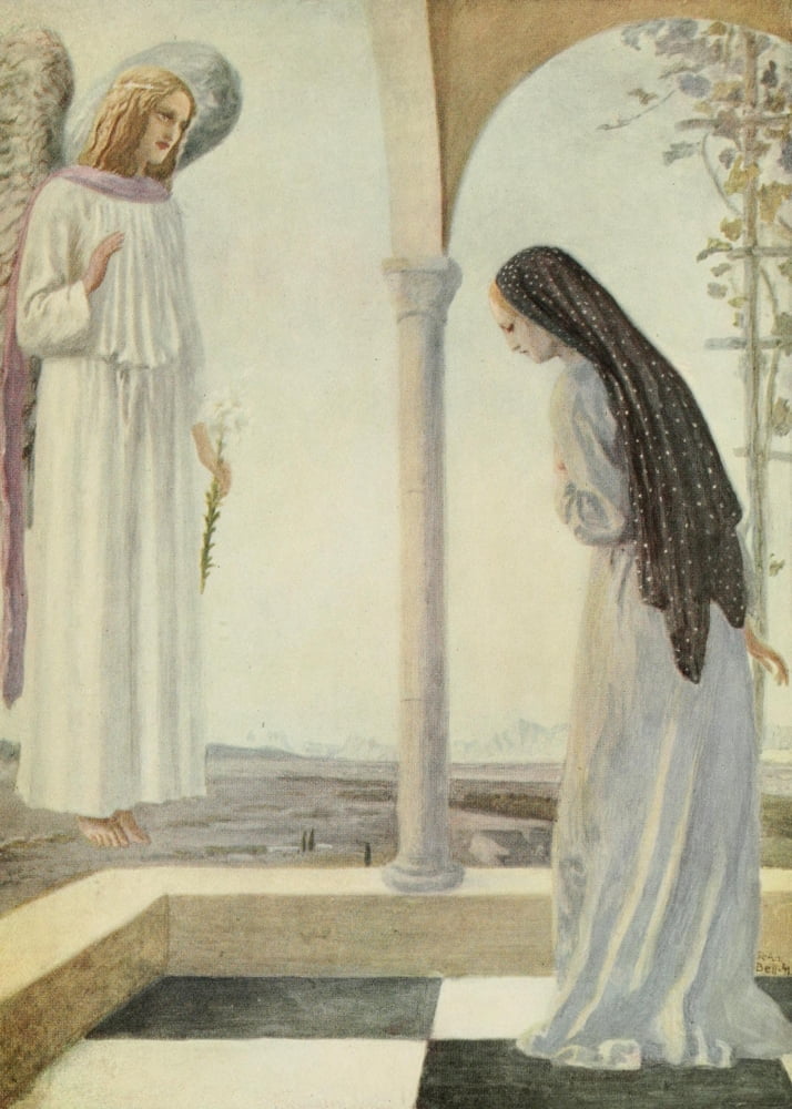Mary the Mother of Jesus 1923 Gabriel visiting Mary Canvas Art - Robert Anning Bell (18 x 24)