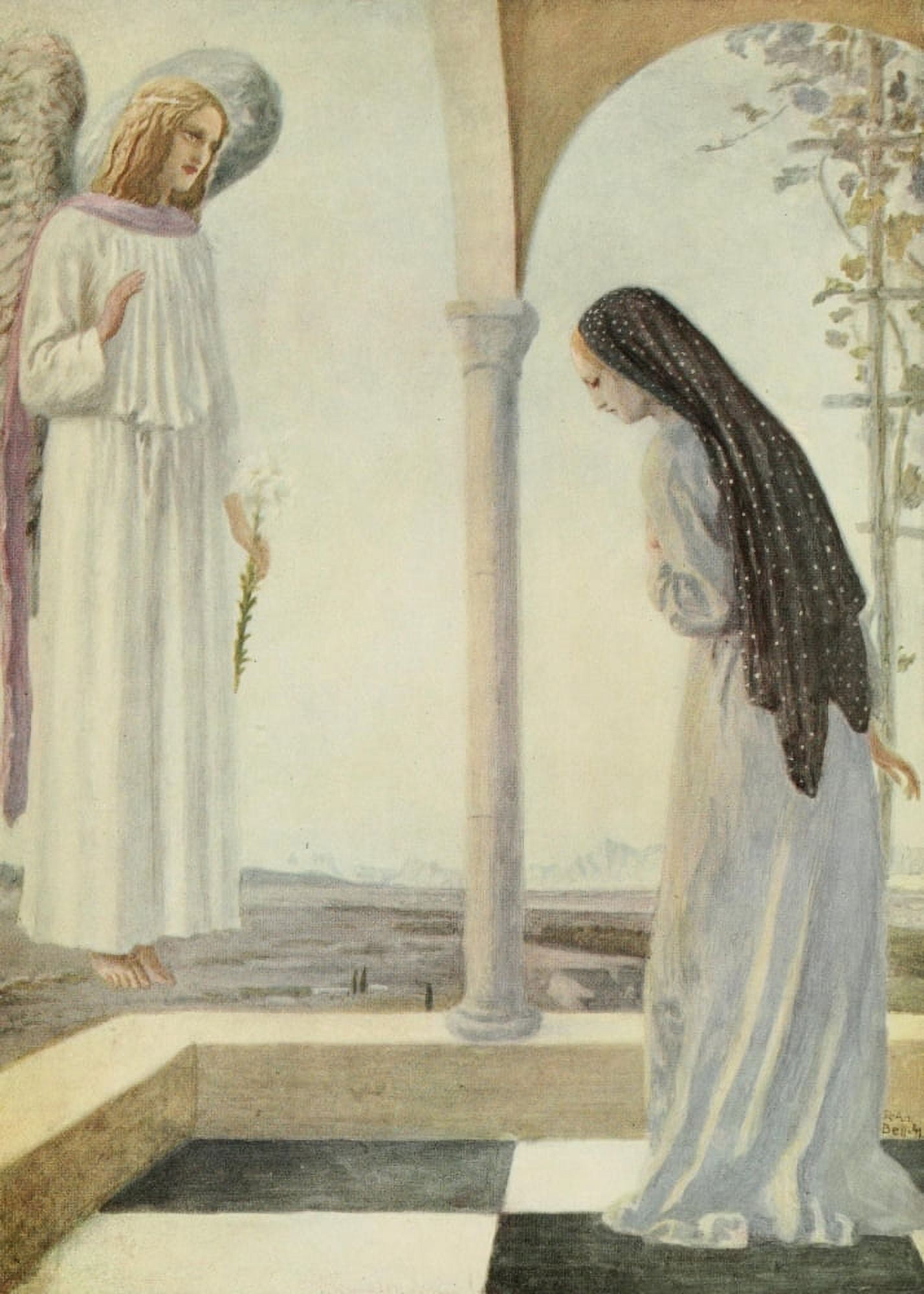 Mary the Mother of Jesus 1923 Gabriel visiting Mary Canvas Art - Robert Anning Bell (24 x 36)