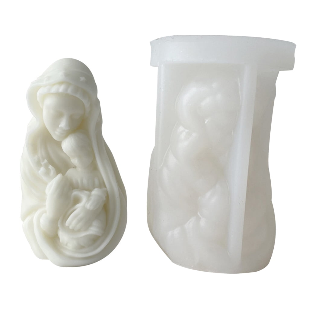 Mary with Baby Candle Resin Mold DIY Virgin Mary Plaster Sculpture