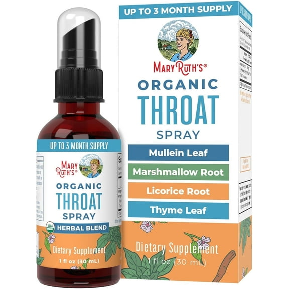 MaryRuth's Herbal Throat Spray with Marshmallow, Mullein, Thyme, Licorice - USDA Gluten-Free - 1 fl oz