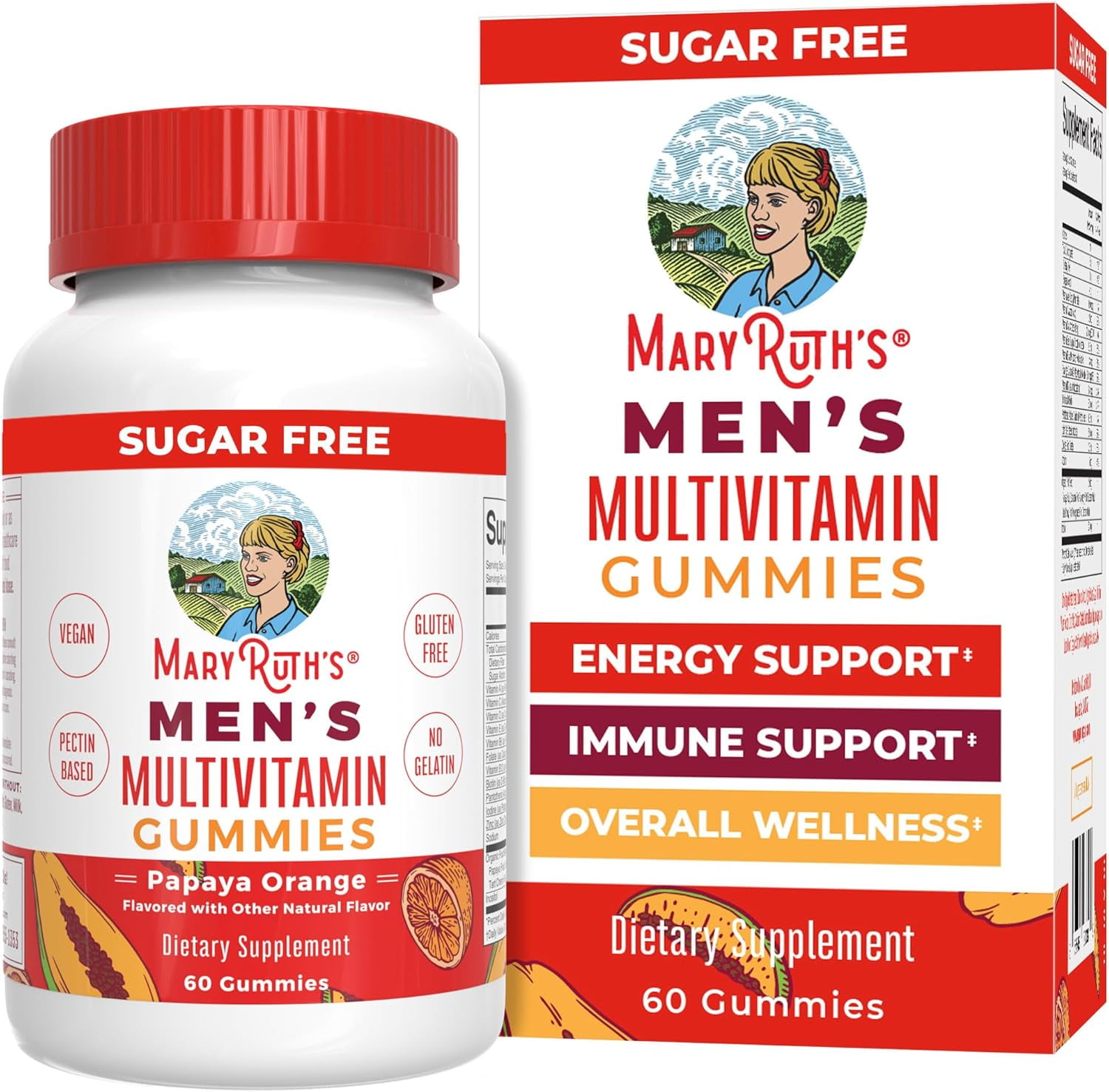 MaryRuth Organics Men's Multivitamin Gummies for Overall Wellness - Papaya Orange (60 Gummies) | Clean Label Project Verified