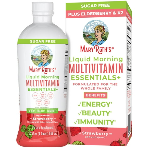 MaryRuth Organics | Morning Liquid Multivitamin Supplement for Adults & Kids | Daily Vitamins for Immune Support | Strawberry | No Added Sugar | 32 fl oz/946ml