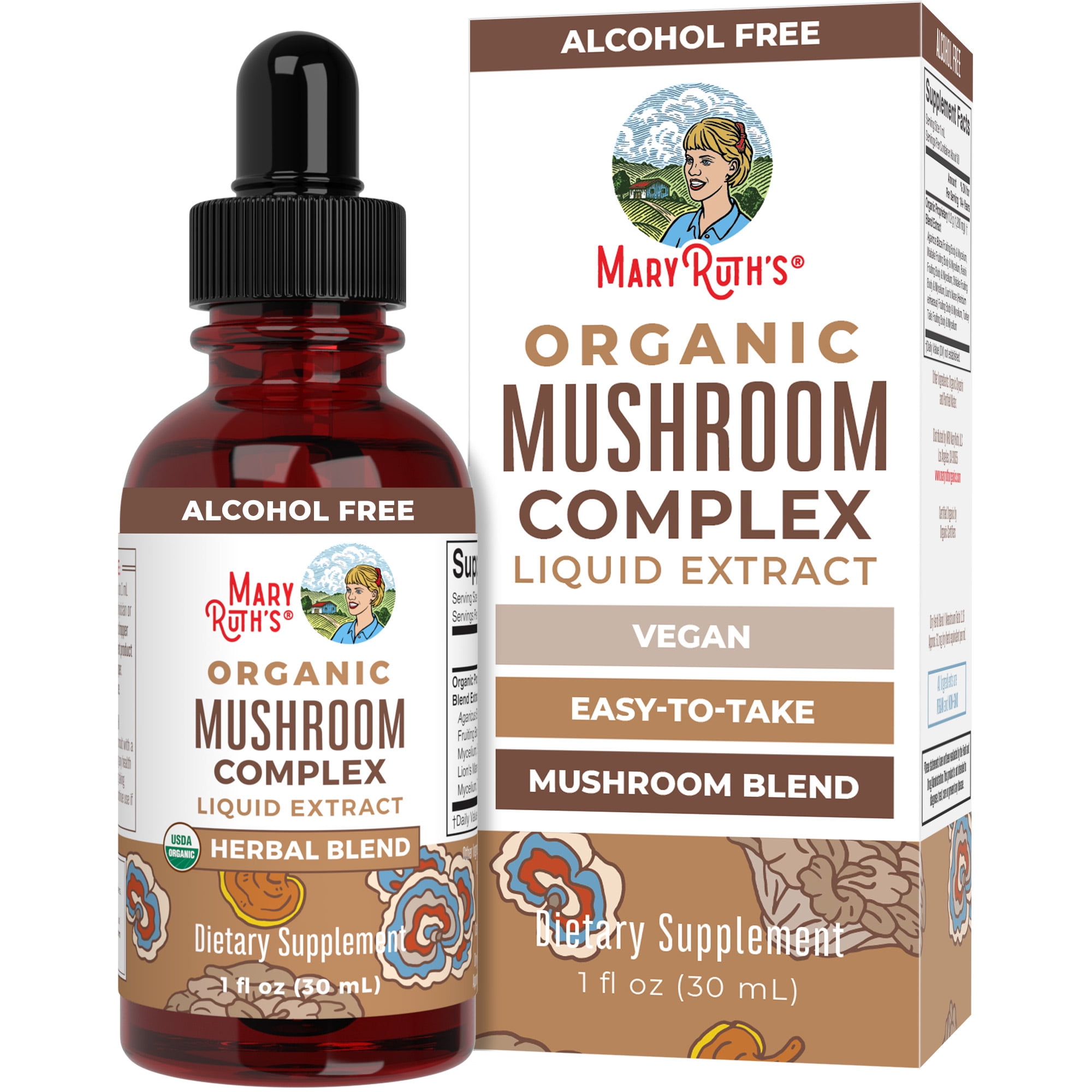 Organic Herbal Liquid Mushroom Complex Extract, Vegan, Alcohol-Free, 1 fl. oz.