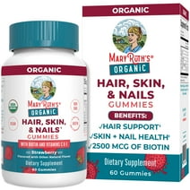 MaryRuth Organics | USDA Organic Hair Skin and Nail Vitamins | Biotin Gummies with Vitamin C & E | Strawberry Flavor | Vegan, Non-GMO | 60 Count