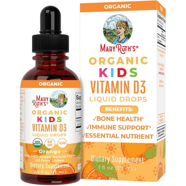 MaryRuth Organics USDA Organic Kids Vitamin D3 Liquid Drops Growth