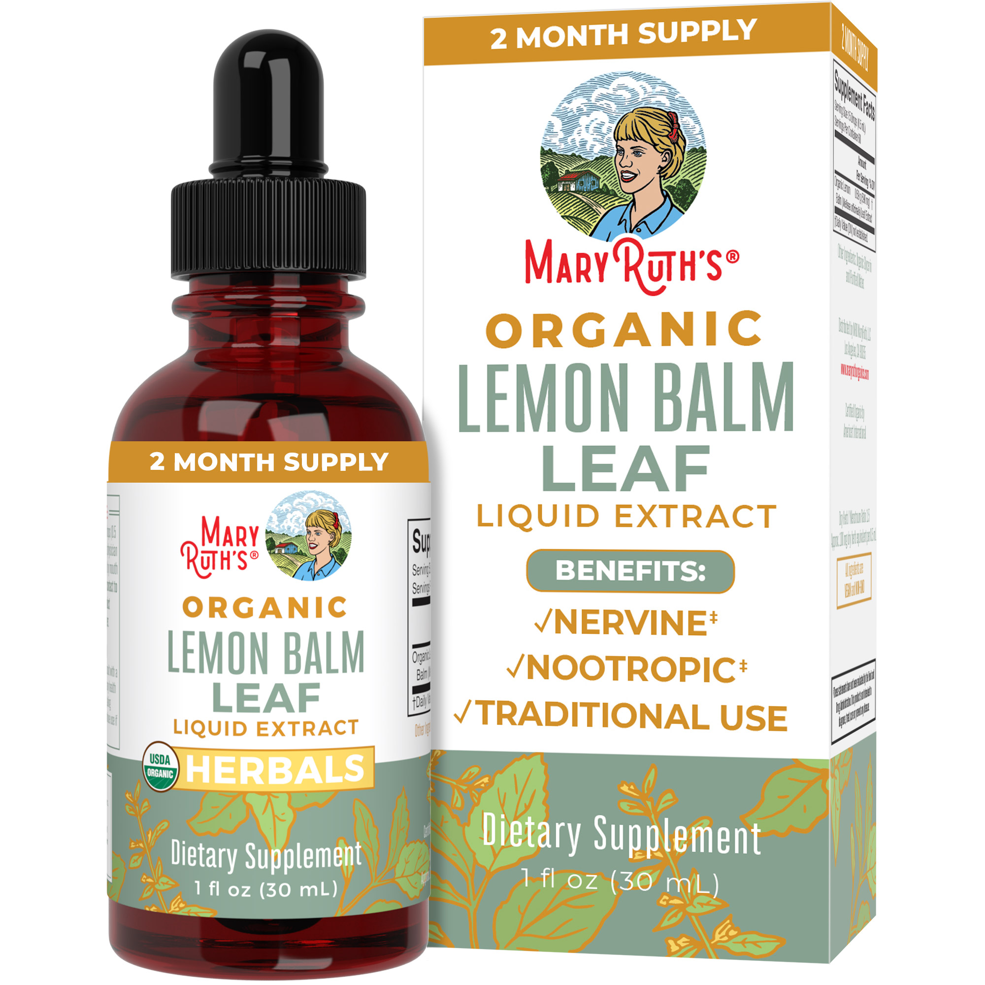 MaryRuth Organics | USDA Organic Lemon Balm Drops | Herbal Supplement for Calming & Cognitive Support | Vegan, Non-Gmo | 1 fl oz / 30ml | Clean Label Project Verified - image 1 of 8