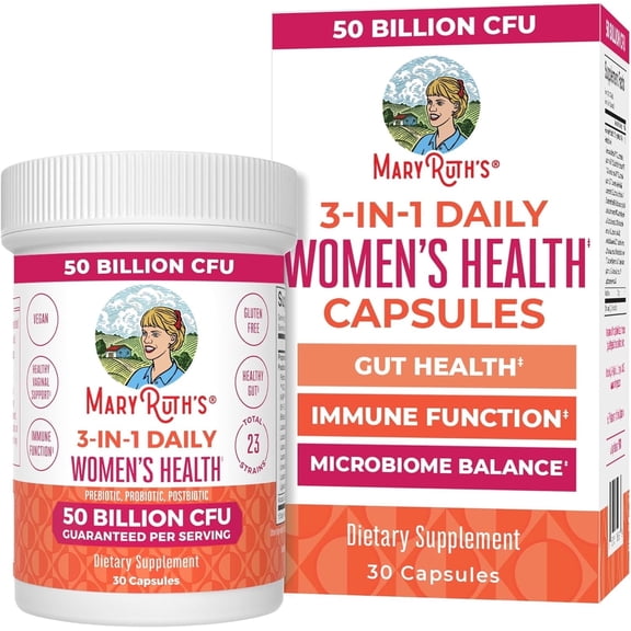 MaryRuth's 3-in-1 Daily Health Probiotic Supplement Women's Hormone Support Gut Health 50 Billion CFU Vegan 30 Count