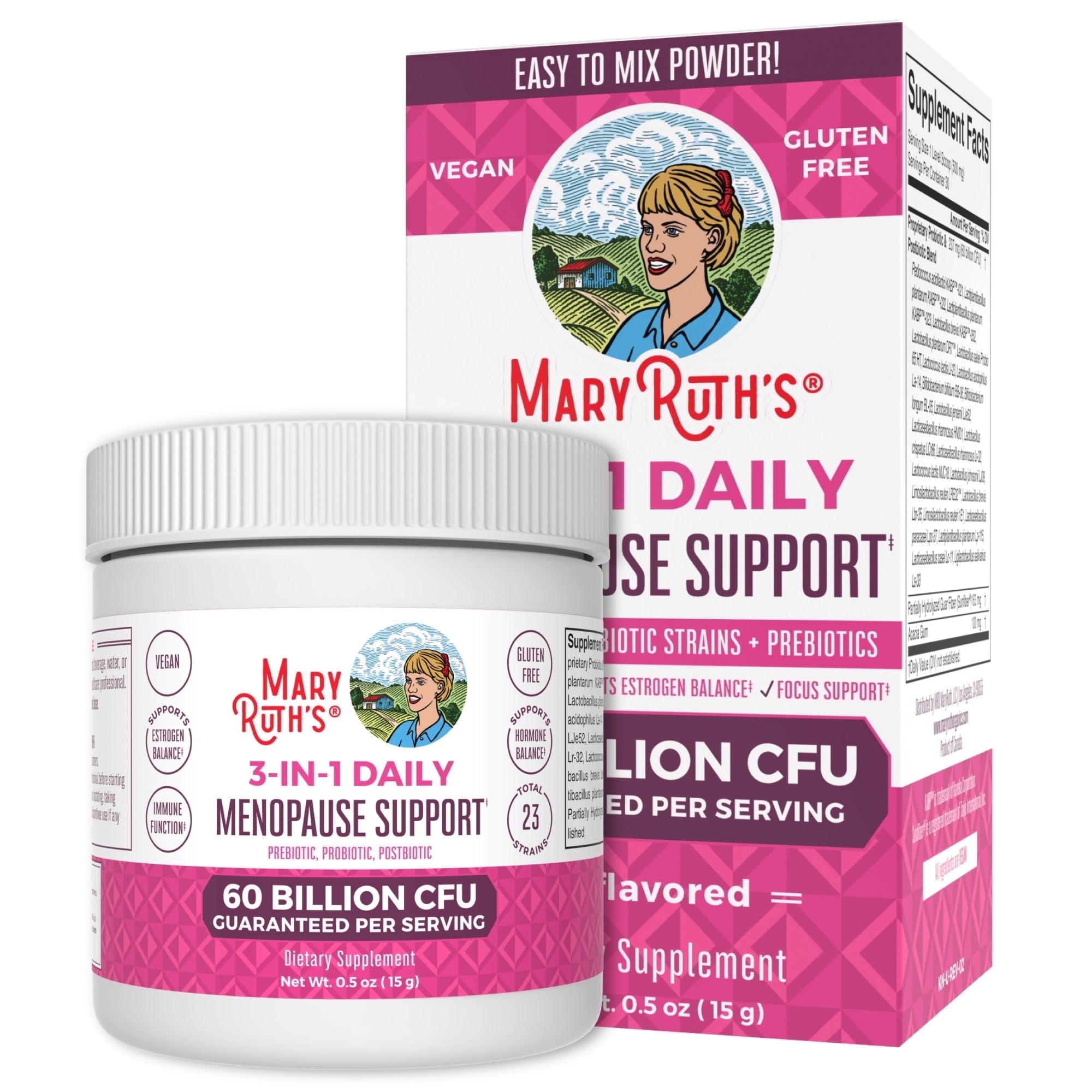 MaryRuth's 3-in-1 Menopause Probiotics for Women | Menopause Supplement for Women | Estrogen & Hormone Balance Support Supplement for Women | 60 Billion CFU | 0.5 oz